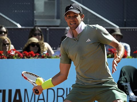 Dominic Thiem of Austria against Felipe Meligeni Rodriguez of Brazil during Mutua Madrid Open at La Caja Magica in Madrid on April 22.