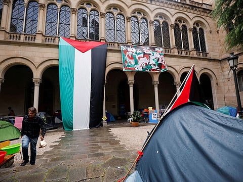 Students camp at the University of Barcelona in support of Palestinians in Gaza, as Spanish Prime Minister Pedro Sanchez announced the recognition of an independent Palestinian state on May 22, 2024.  