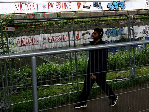 A graffiti reading ‘Victory to Palestine’ after Ireland has announced it will recognise a Palestinian state, in Dublin, Ireland, May 22, 2024.  