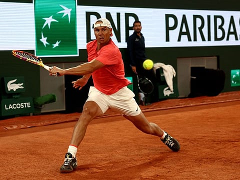 Spain's Rafael Nadal takes part in a practice session ahead of The French Open tennis tournament on Court Philippe-Chatrier at The Roland Garros Complex in Paris on Wednesday.