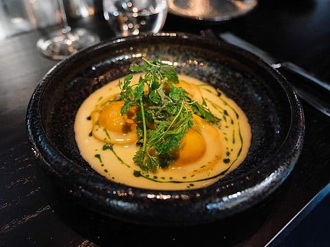 Food prepared with Solein protein is pictured at the headquarters of the Solar Foods company in Vantaa, Finland. 