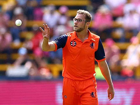 Netherlands' Vivian Kingma prepares to bowl during the third One-Day International against South Africa at Wanderers Stadium, Johannesburg, on April 2, 2023.