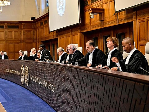 Magistrates are seen at the International Court of Justice (ICJ) as part of South Africa's request on a Gaza ceasefire in The Hague, on May 24, 2024, amid the ongoing conflict between Israel and the Hamas movement.  