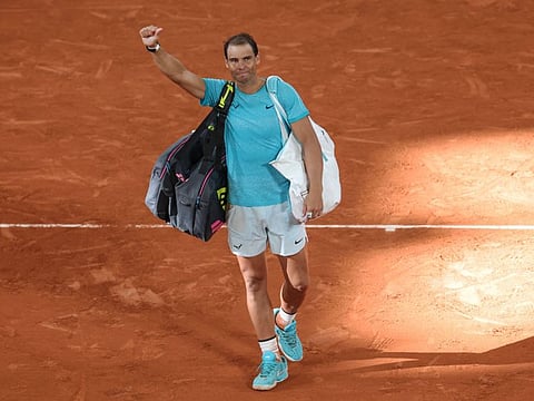 Spain's Rafael Nadal gestures to the public as he leaves the court after losing against Germany's Alexander Zverev in their men's singles match on Court Philippe-Chatrier on Monday.
