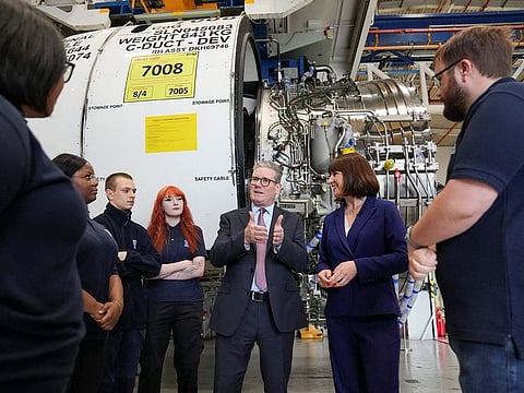 Britain's opposition Labour Party leader Keir Starmer and Shadow Chancellor of the Exchequer and Labour MP Rachel Reeves visit the Rolls-Royce Aerospace Campus, during a Labour general election campaign event at Rolls-Royce Heritage Trust, in Derby, Britain, May 28, 2024.  