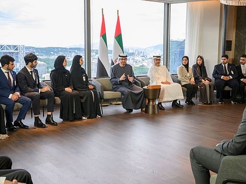 UAE President Sheikh Mohamed meets Emirati students during a state visit to Korea