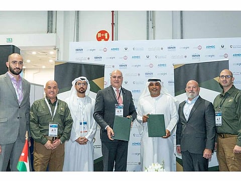 Officials of the Worldwide K9 UAE and the Jordanian National K9 Center, after signing the MoU