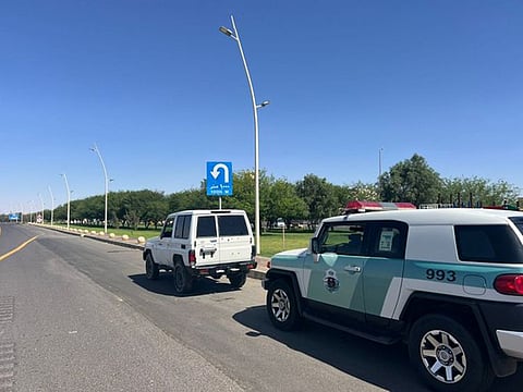 Saudi Arabia police have stopped the driver of a recklessly driven car, surrounding it and flipping it over.