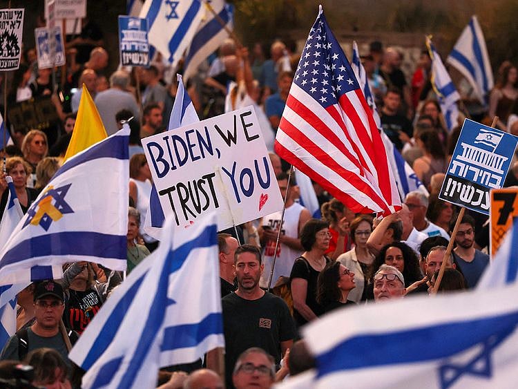 Relatives and supporters of Israelis held hostage by Palestinian Hamas militants 