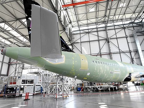 General view of the A320 production line at the Airbus plant in Hamburg, Germany.