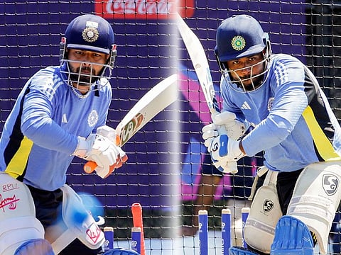 Rishabh Pant (left) and Sanju Samson practise during a training session ahead of India's ICC T20 World Cup opener against Ireland, in New York on Tuesday.