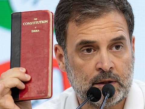 Rahul Gandhi, India's opposition leader, speaks during a news conference at the Indian National Congress headquarters during election results night in New Delhi, on June 4, 2024.  
