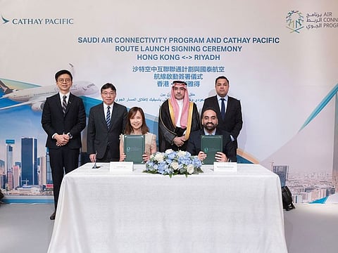 The agreement was signed by Cathay Chief Customer and Commercial Officer Lavinia Lau and Saudi Air Connectivity Vice President Rashed Alshammari.