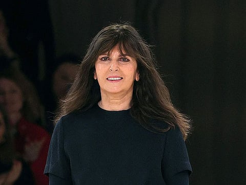Chanel's Artistic Director of the Fashion Collections, Virginie Viard, acknowledges applause after presenting creations from her collection during the Women's Haute-Couture Spring/Summer 2024 Fashion Week in Paris on January 23, 2024.