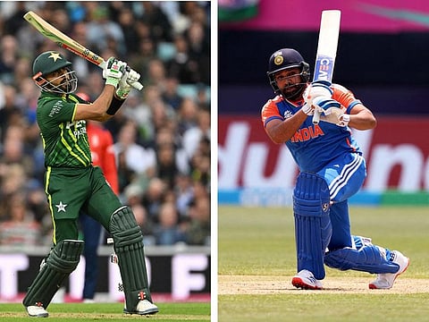  A combination photo showing Pakistan captain Babar Azam and Indian captain Rohit Sharma