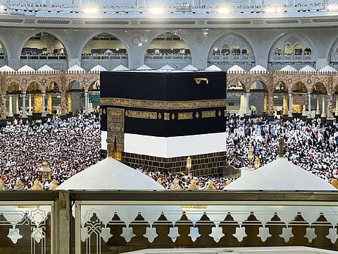 Pilgrims circle the Kaaba at the Grand Mosque, ahead of the annual Hajj pilgrimage, in Mecca, Saudi Arabia, on June 9, 2024.  
