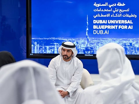 Sheikh Hamdan bin Mohammed bin Rashid Al Maktoum, Crown Prince of Dubai, at the AI Retreat in Dubai on Tuesday