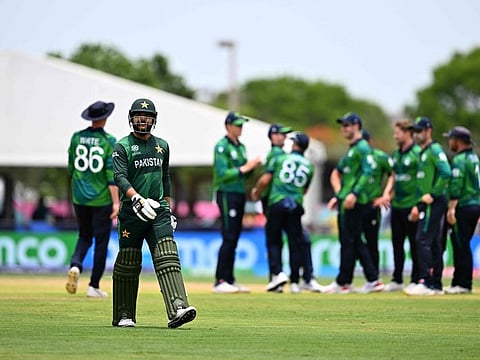 Pakistan's Shadab Khan walks out after being dismissed during the ICC men's Twenty20 World Cup 2024 group A cricket match against Ireland at Central Broward Park & Broward County Stadium in Lauderhill, Florida on Sunday.