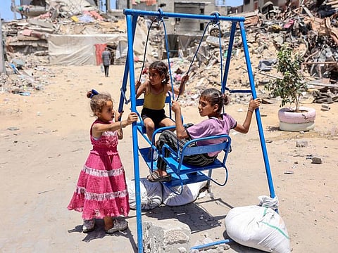 Children play in the Jabalia camp for Palestinian refugees in the northern Gaza Strip on June 17, 2024.