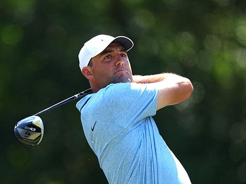 Scottie Scheffler of the US hits a tee shot on the fifth hole during the third round of the 124th US Open at Pinehurst Resort on June 15.