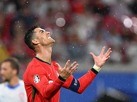 Portugal's forward Cristiano Ronaldo reacts during the Uefa Euro 2024 Group F match against the Czech Republic in Leipzig on Tuesday.