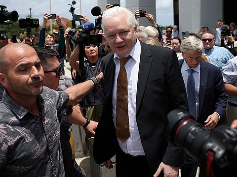 WikiLeaks founder Julian Assange walks outside United States District Court following a hearing, in Saipan, Northern Mariana Islands, U.S., June 26, 2024. 