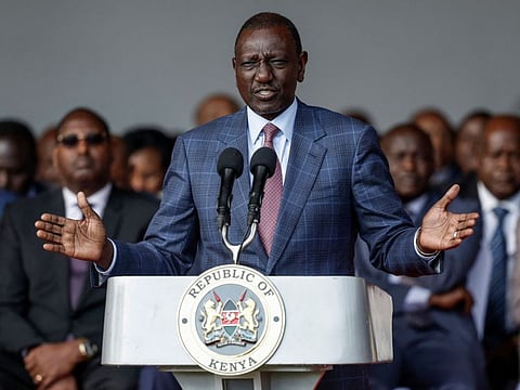 President of Kenya William Ruto addresses members of the media during a press conference at the State House in Nairobi, on June 26, 2024. Kenyan President William Ruto said on June 26, 2024 that a contentious bill containing tax hikes would "be withdrawn", dramatically reversing course after unprecedented scenes saw over 20 people killed and parliament ransacked in the capital Nairobi.  