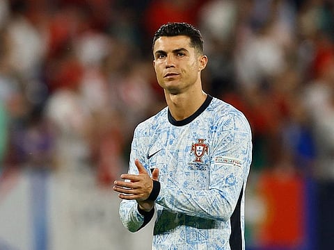 Portugal's Cristiano Ronaldo looks dejected after the match against Georgia at Gelsenkirchen.