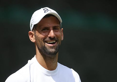 Serbia's Novak Djokovic during a practice session on centre court on Thursday, ahead of the Wimbledon Championships.