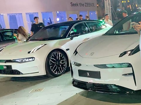 The Zeekr 001 and Zeekr X electric vehicles (a brand owned by China's Geely) during their rollout in Manila at the Bonifacio Global City (BGC). Photo taken on June 29, 2024. 