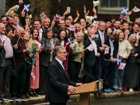 Keir Starmer, UK prime minister, delivers the first speech of his premiership, following the general election, outside 10 Downing Street in London, on July 5, 2024.  