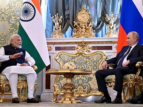 Putin during his meeting with Modi at the Kremlin in Moscow on July 9, 2024.  