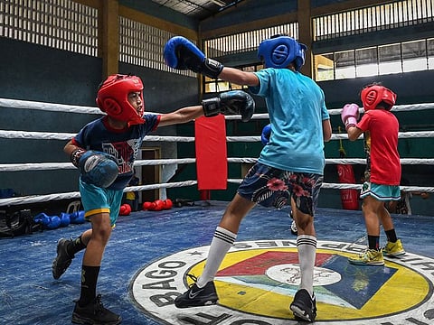 Youths training at a boxing gym in Bago City, Negros Occidental province.