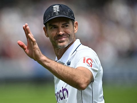 England's James Anderson waves to the crowd during a presentation ceremony after the conclusion of the first Test against West Indies at Lord's on Friday.