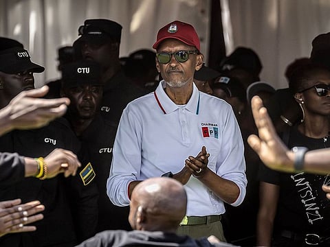 Kagame at his final campaign rally in Kigali, on July 13, 2024.