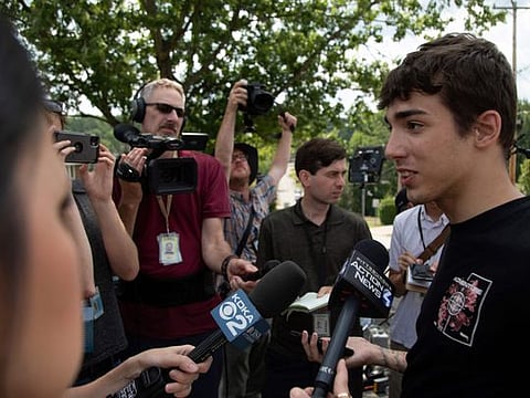 Jason Kohler, 21, speaks to the media about Thomas Matthew Crooks, the suspected shooter of former US President Donald Trump, as the FBI carries out an investigation, in Bethel Park, Pennsylvania, on July 14, 2024.  