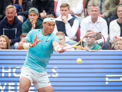 Spain's Rafael Nadal returns the ball to Sweden's Leo Borg during their men's singles match of the ATP Nordea Open tennis tournament in Bastad, Sweden, on Tuesday.