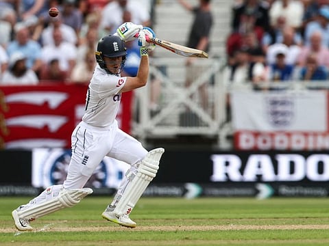 England's Ollie Pope plays a shot on the third day of the second Test cricket match against West Indies at Trent Bridge in Nottingham on July 20.