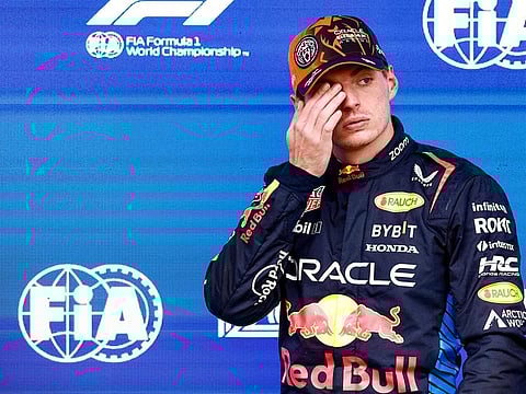 Red Bull Racing's Dutch driver Max Verstappen reacts after the qualifying session ahead of the Formula One Belgian Grand Prix at the Spa-Francorchamps Circuit in Spa on July 27, 2024.