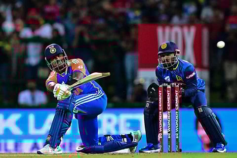 India's Suryakumar Yadav in action during the second Twenty20 international cricket match against Sri Lanka at the Pallekele International Cricket Stadium in Kandy on Sunday.