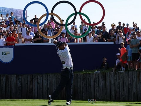 Japan's Hideki Matsuyama competes in round 1 of the men's golf individual stroke play of the Paris 2024 Olympic Games at Le Golf National in Guyancourt, south-west of Paris on Thursday.