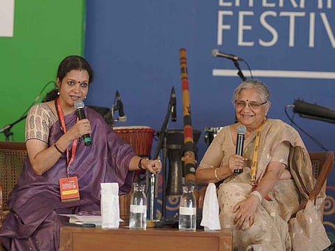 Author and philanthropist Sudha Murty (right) at the Kerala Literature Festival