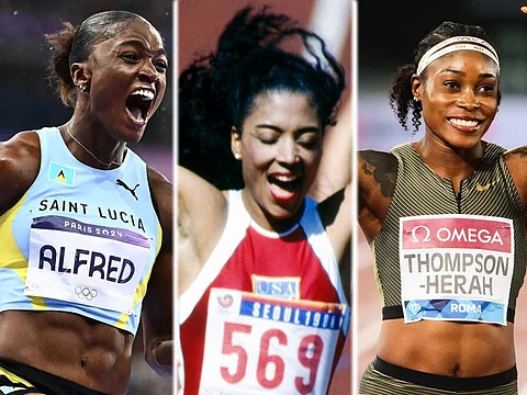 Sprint sensations (from left): Julien Alfred, Florence Griffith Joyner and Elaine Thompson-Herah have stamped their marks on Olympic 100 metres race history.