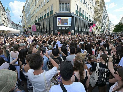 Fans of US singer Taylor Swift - swifties - gather in Vienna, Austria, on August 8, 2024, after concerts of the star were cancelled at the last minute.