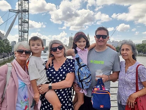 Quality family time: Elizabeth Williamson with her husband, children and their grandparents in London.