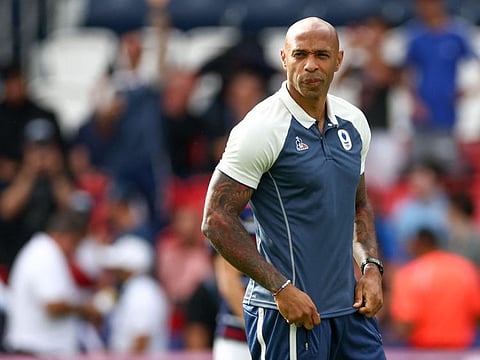 France's coach Thierry Henry watches the men's gold medal final football match against Spain during the Paris 2024 Olympic Games at the Parc des Princes in Paris on August 9.