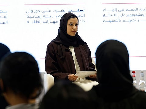 UAE Minister of Education Sarah Bint Yousef Al Amiri addressing during the press conference in Tuesday in Dubai