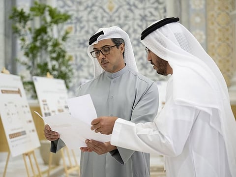 Sheikh Mansour bin Zayed Al Nahyan, Vice President, Deputy Prime Minister, Chairman of the Presidential Court, and Chairman of the Board of Directors of the Emirati Talent Competitiveness Council, during his review of the Council's achievements on Wednesday in Abu Dhabi