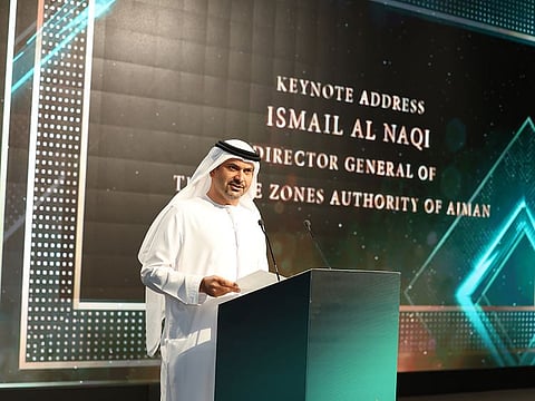 Ismail Al Naqi, Director General, Ajman Free Zone speaking at the Excellence Awards 2024 by Gulf News and Being She