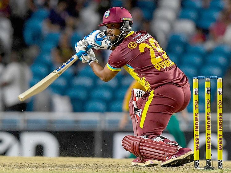 Nicholas Pooran of West Indies hits a boundary